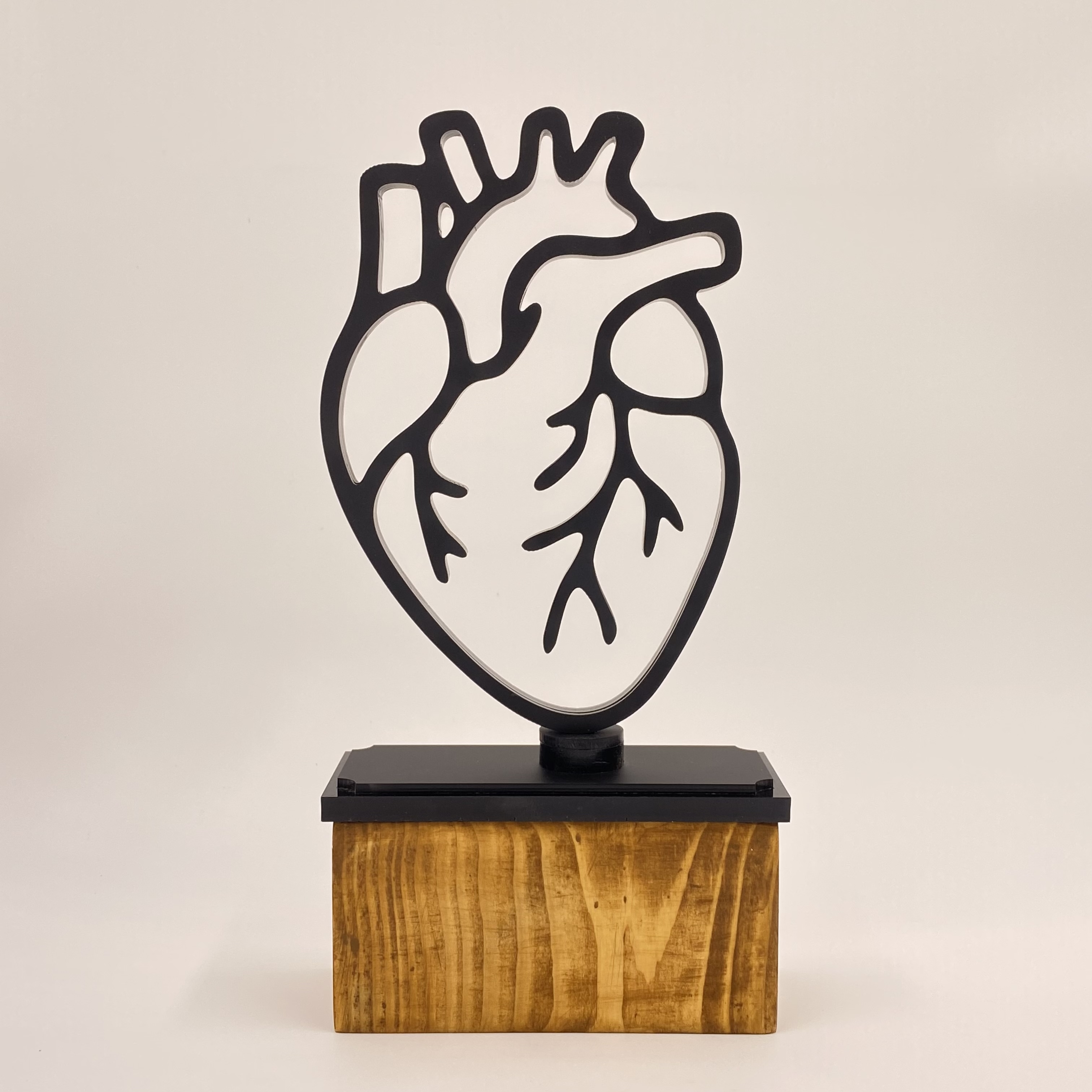 تندیس روز پزشک طرح قلب با پایه چوب طبیعی فندوقی