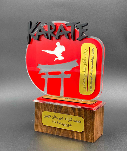 تندیس سفارشی ورزشی کاراته با پایه چوبی